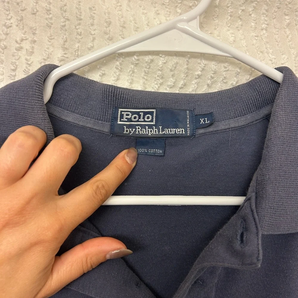 Polo Ralph Lauren Polo Shirt XL Blue Classic Fit Burgundy Logo Preppy Mens